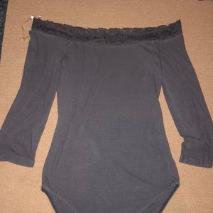 AE soft & sexy grey off the shoulder body suit